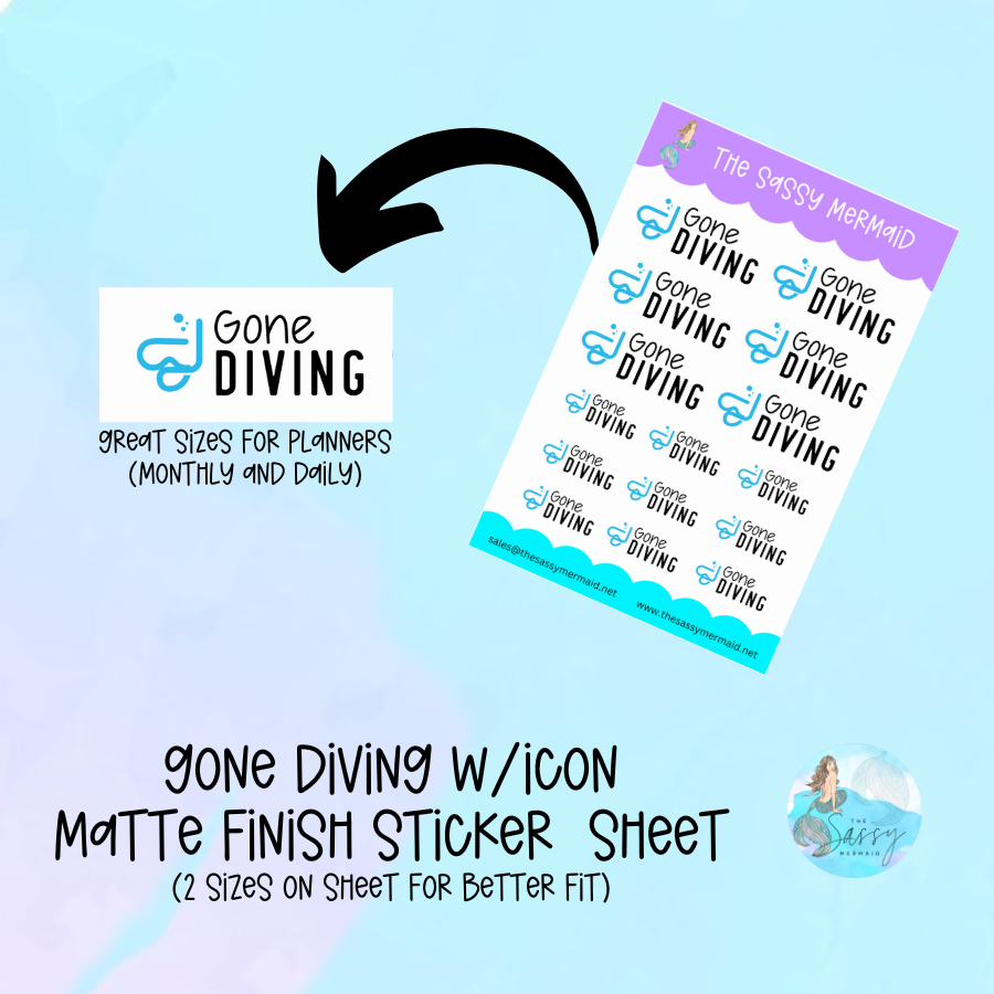 Gone Diving sheet stickers with Icon