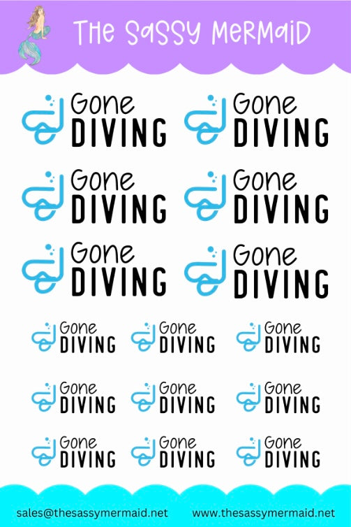 Gone Diving sheet stickers with Icon