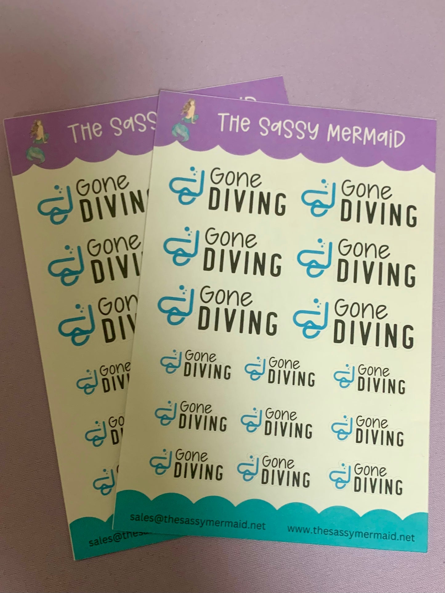 Gone Diving sheet stickers with Icon
