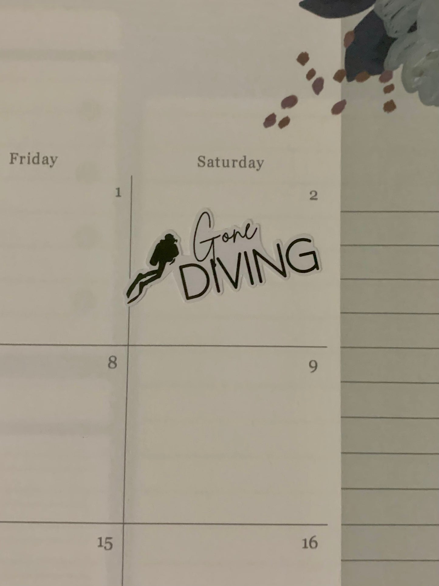 Gone Diving sheet stickers with diver
