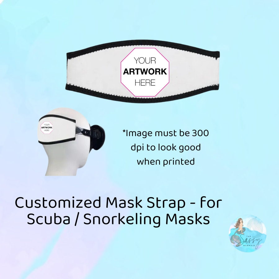 Custom Scuba Mask Straps, sublimation printed mask straps, add your own photo or scene! Great for Scuba and Snorkeling Masks.