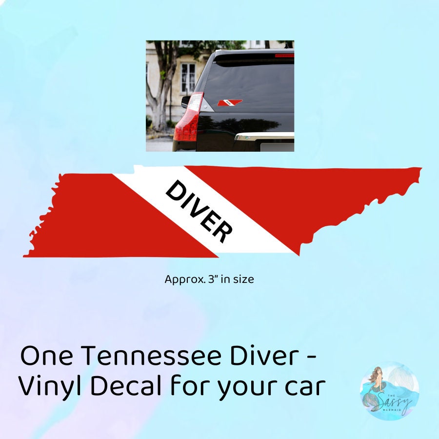 Tennessee Diver Sticker on Vinyl for outdoor use, Tennessee Scuba Diver, Dive Flag Sticker