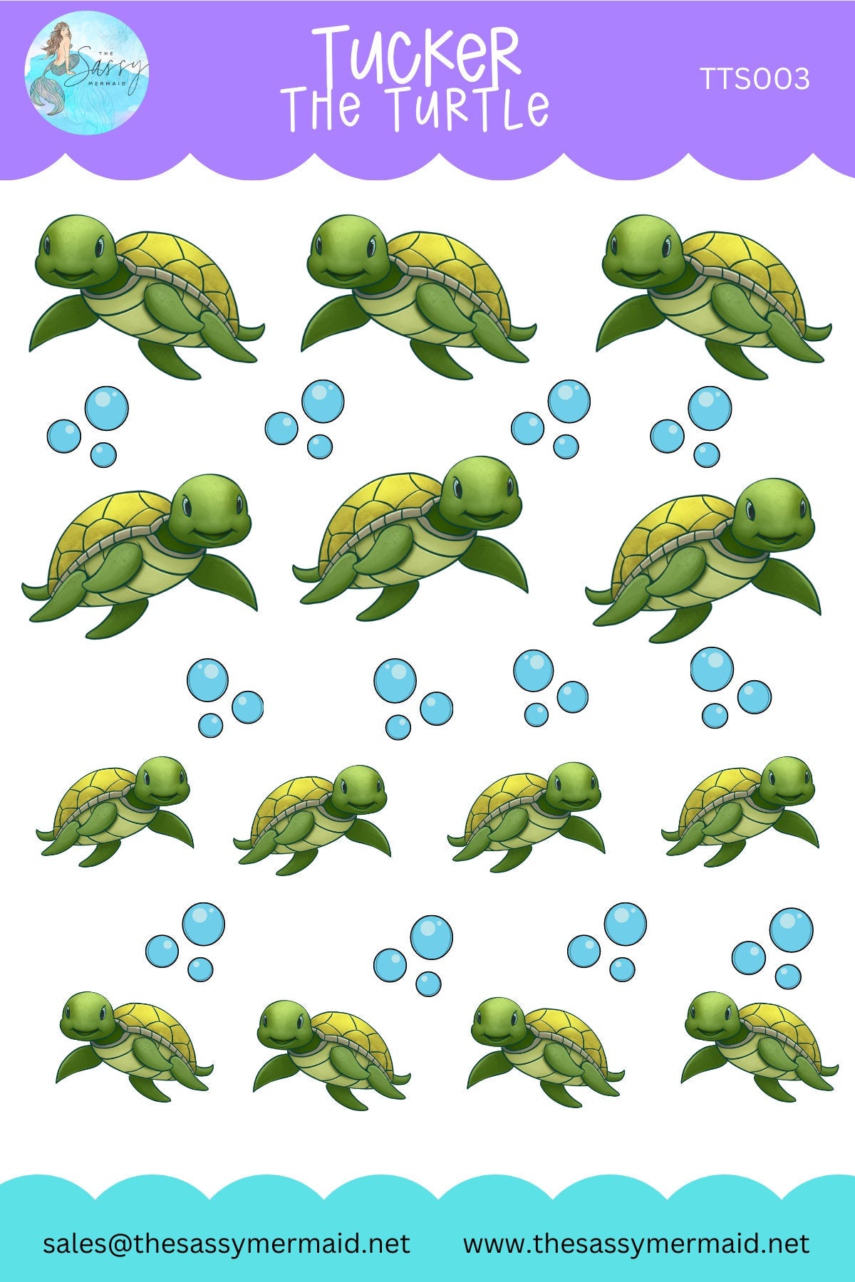 The Sassy Mermaid - Matte Sticker Sheet - Tucker the Tuttle