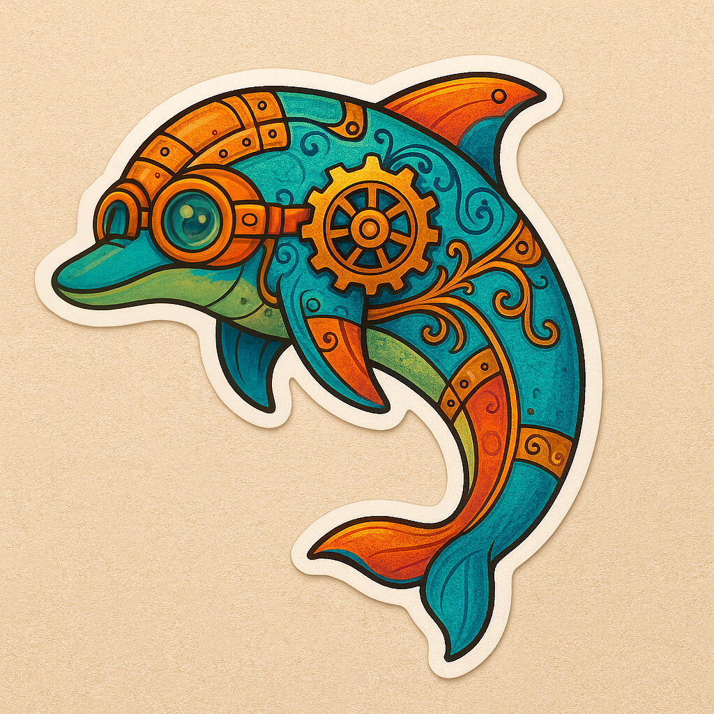 Dolphin, Steampunk Dolphin, Sticker