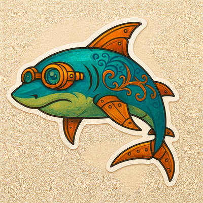 Shark, Steampunk Shark, Sticker