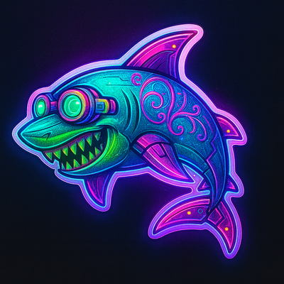 Shark, Neon Steampunk Shark, Sticker