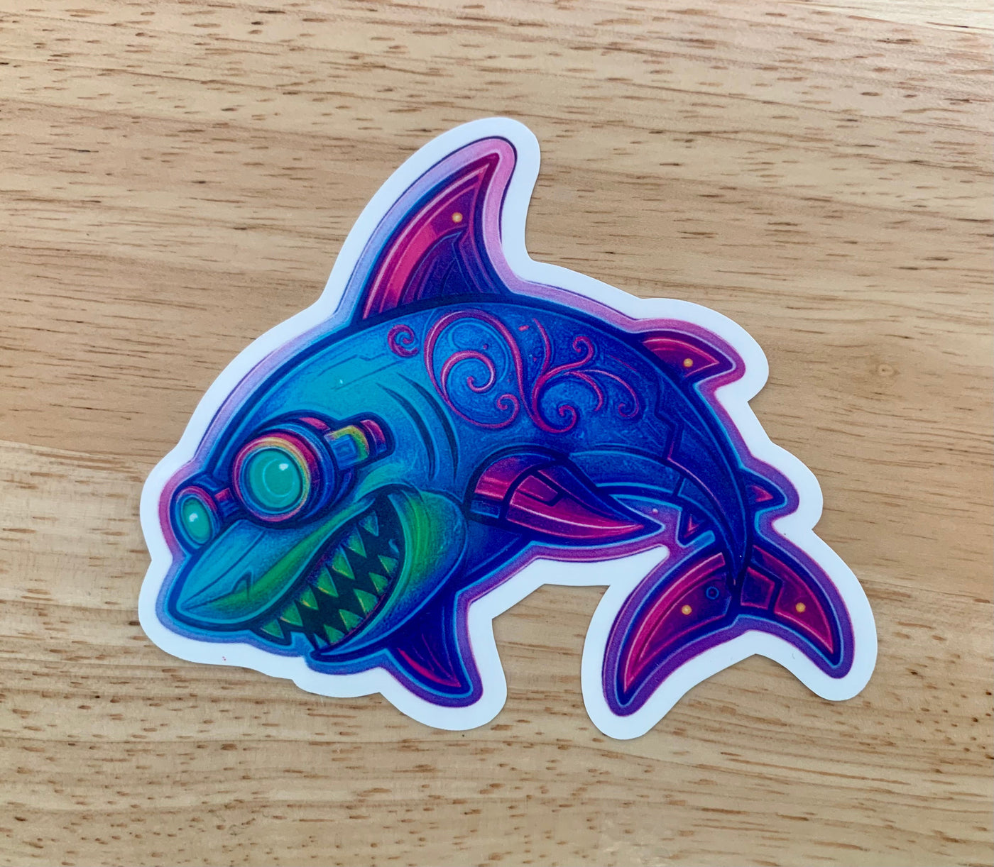 Shark, Neon Steampunk Shark, Sticker