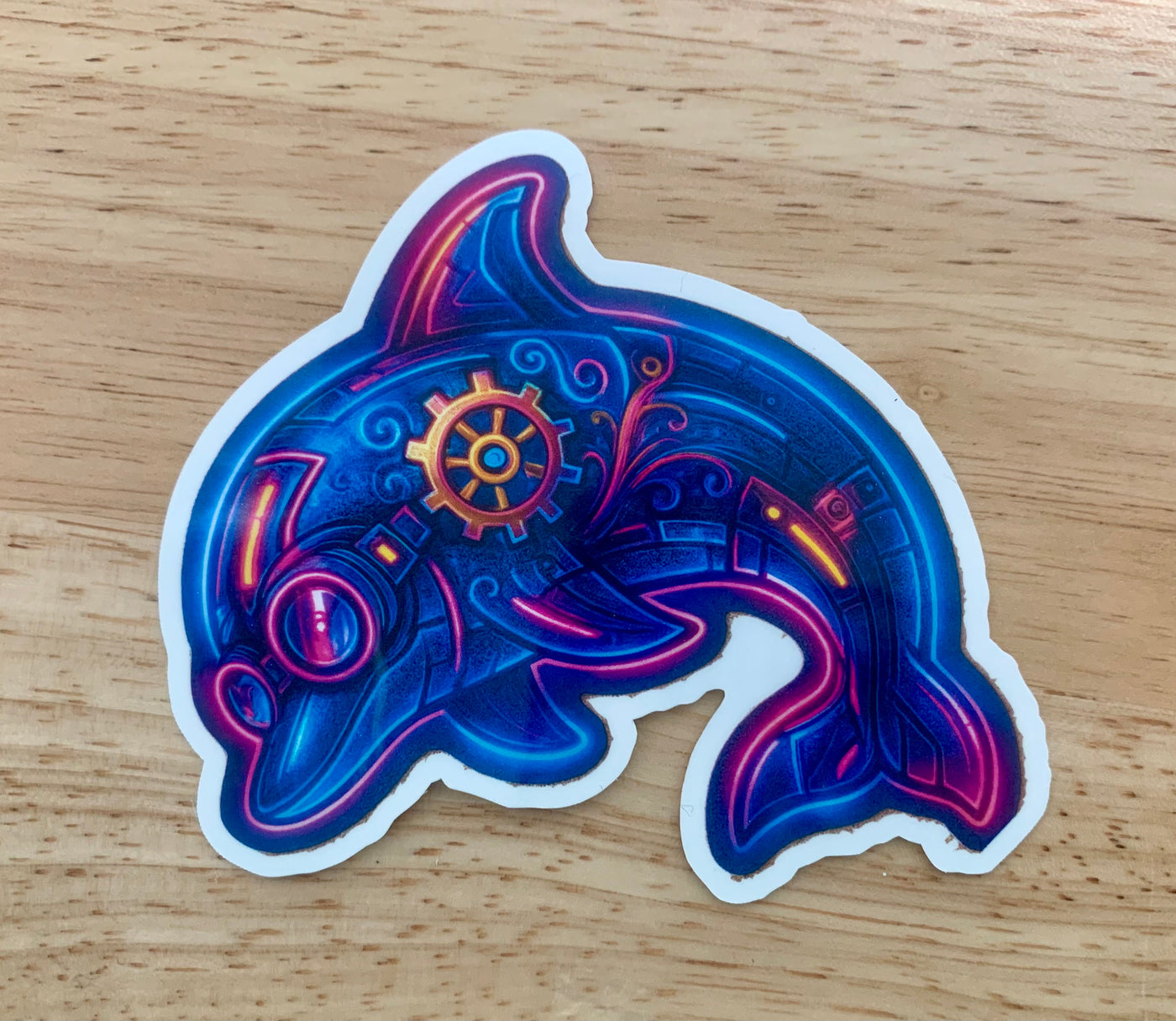 Dolphin, Neon Steampunk Dolphin, Sticker