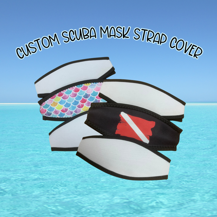 Custom Scuba Mask Straps, sublimation printed mask straps, add your own photo or scene! Great for Scuba and Snorkeling Masks.