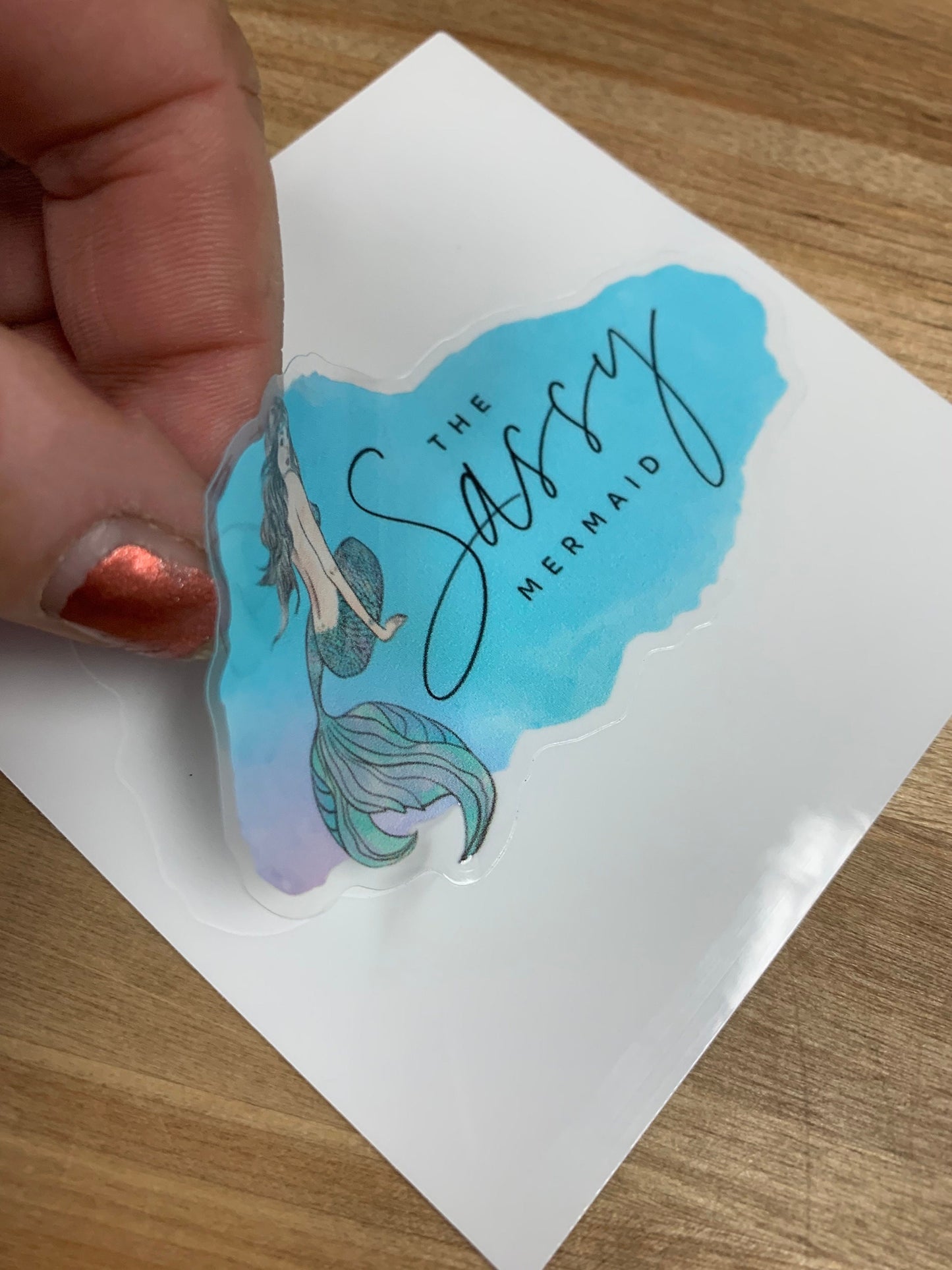 The Sassy Mermaid - Die Cut Clear Sticker - Vinyl for outdoor use