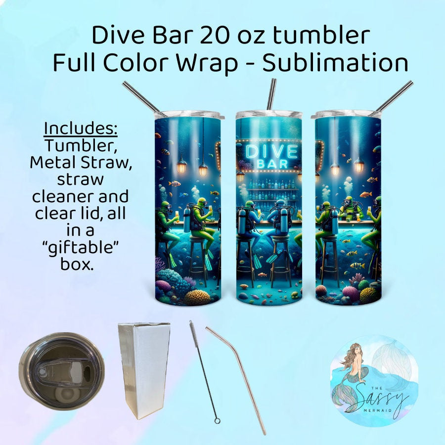 Scuba Diving, Dive BAR, Stainless Steel Tumbler, 20 oz, Sublimation print, SCUBA diving gift, Wedding Gift