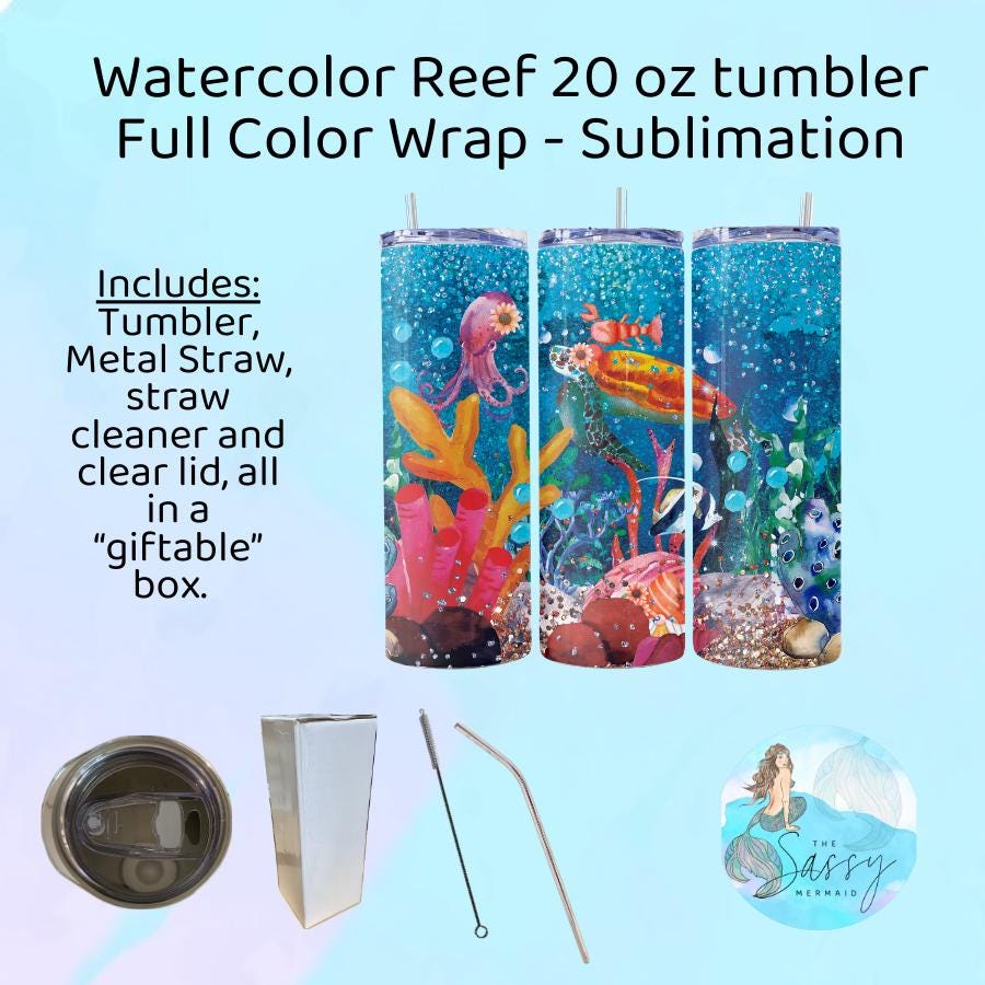 Scuba Diving, Watercolor Reef, Stainless Steel Tumbler, 20 oz, Sublimation print, SCUBA diving gift, Wedding Gift