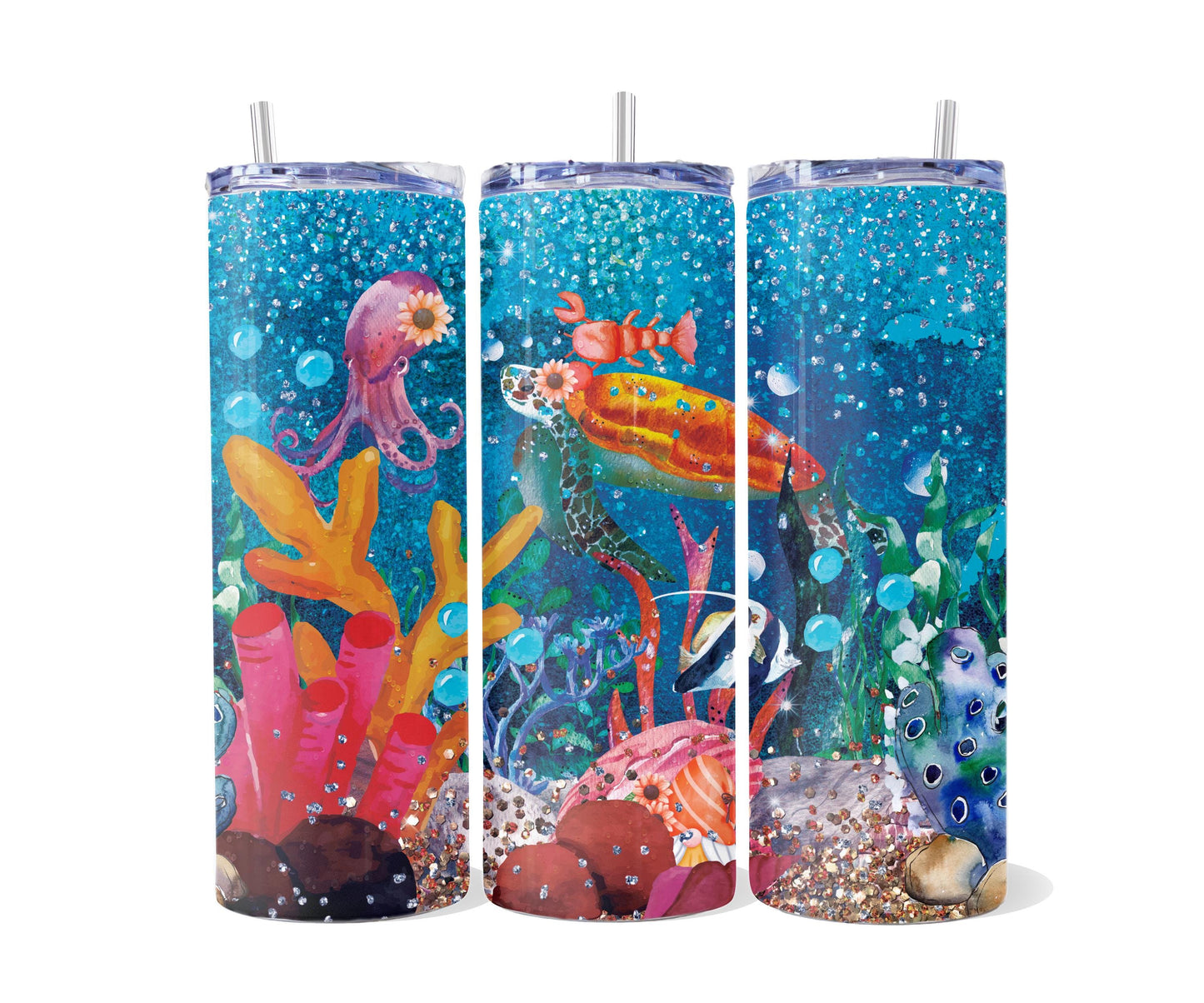 Scuba Diving, Watercolor Reef, Stainless Steel Tumbler, 20 oz, Sublimation print, SCUBA diving gift, Wedding Gift