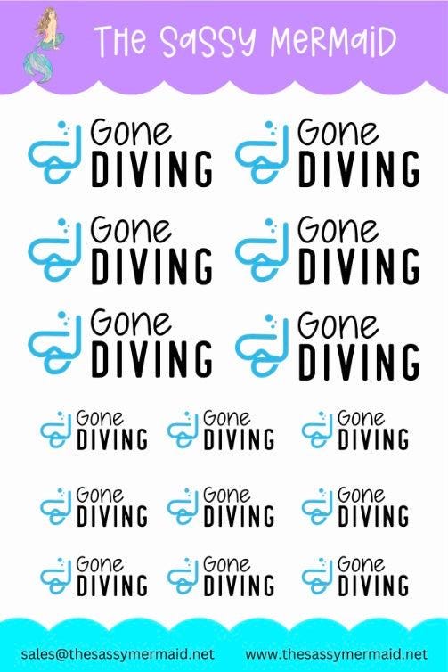 Gone Diving sheet stickers with Icon