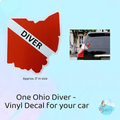 Ohio Diver Sticker on Vinyl for outdoor use, Ohio Scuba Diver, Dive Flag Sticker