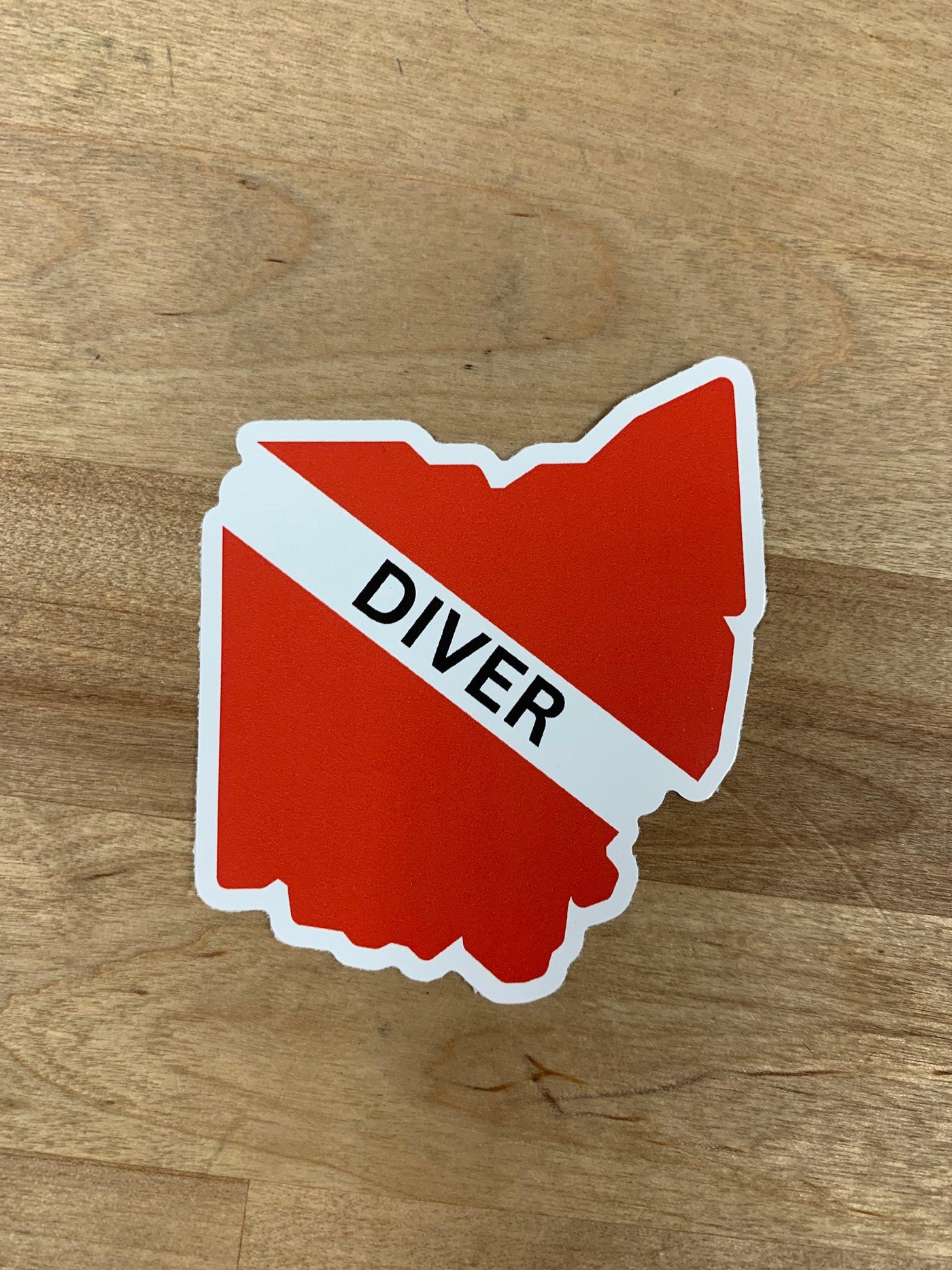 Ohio Diver Sticker on Vinyl for outdoor use, Ohio Scuba Diver, Dive Flag Sticker