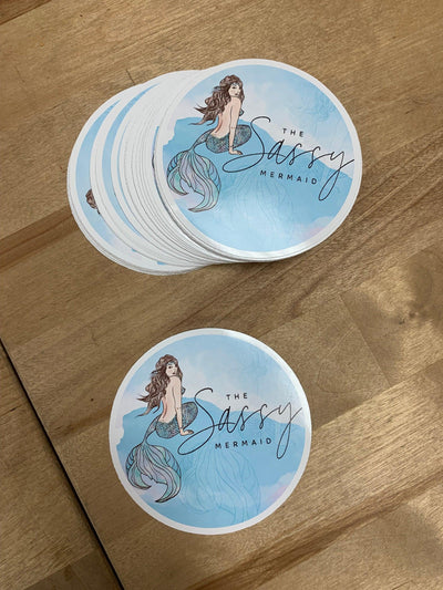 Sassy Mermaid Round Sticker on Vinyl for outdoor use, mermaid, mermaid lifestyle, mermaid sticker