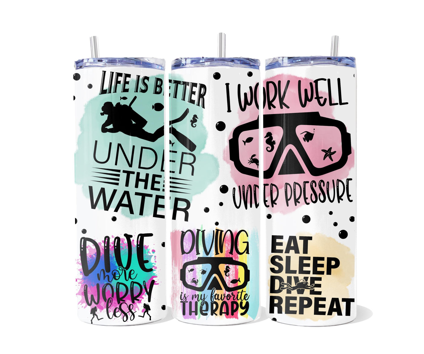 Scuba Diving, LIfe is better underwater, Diver phrases, Stainless Steel Tumbler, 20 oz, Sublimation print, SCUBA diving gift, Wedding Gift