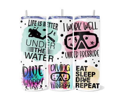 Scuba Diving, LIfe is better underwater, Diver phrases, Stainless Steel Tumbler, 20 oz, Sublimation print, SCUBA diving gift, Wedding Gift