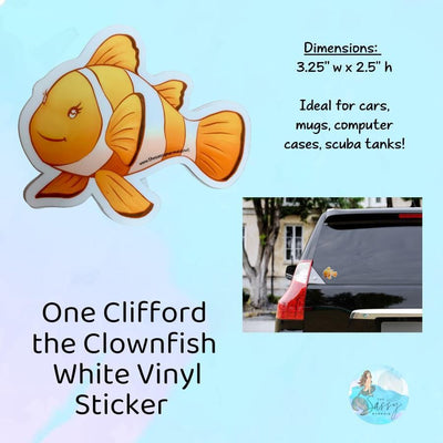 Clifford the Clownfish Sticker on Vinyl for outdoor use, mermaid, mermaid lifestyle, sassy mermaid, Clifford the clownfish, clownfish