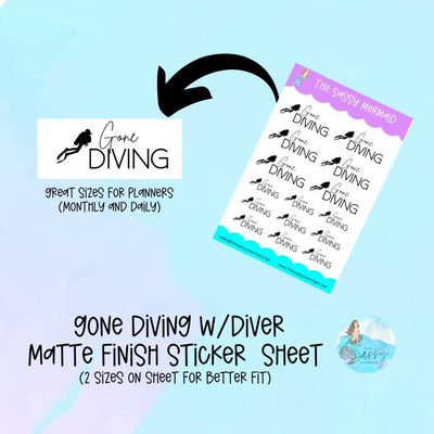 Gone Diving sheet stickers with diver