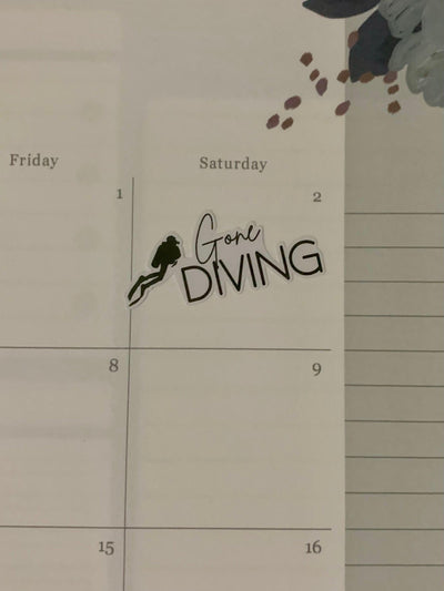 Gone Diving sheet stickers with diver
