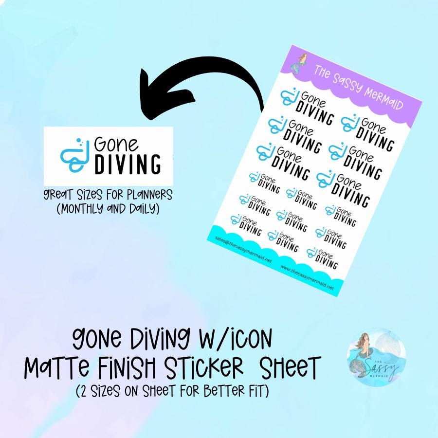 Gone Diving sheet stickers with Icon