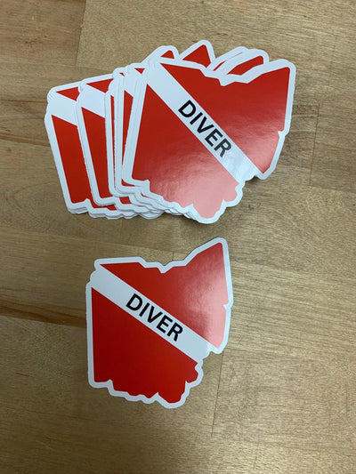 Ohio Diver Sticker on Vinyl for outdoor use, Ohio Scuba Diver, Dive Flag Sticker
