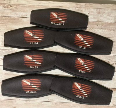 Custom Scuba Mask Straps, sublimation printed mask straps, add your own photo or scene! Great for Scuba and Snorkeling Masks.
