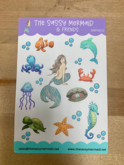 The Sassy Mermaid - Waterproof Sticker Sheet - Sassy Mermaid & Friends