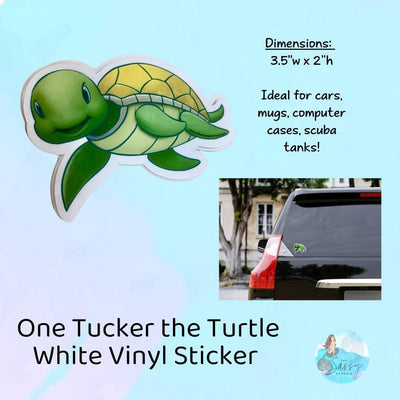 Tucker the Turtle Sticker on Vinyl for outdoor use, mermaid, mermaid lifestyle, mermaid sticker, sassy mermaid, tucker, turtle