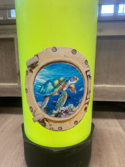 Scuba Tank Vinyl Decal , port hole looking sticker, turtle underwater scene