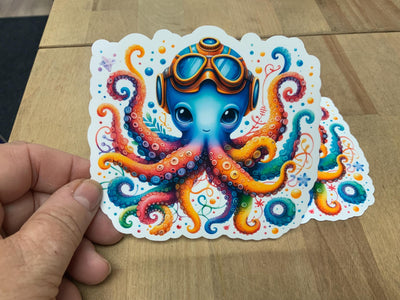 Octopus Diver - Multicolor - Steampunk - White Vinyl or Transparent, scuba, scuba diver, octopus diver sticker, steampunk octopus diver