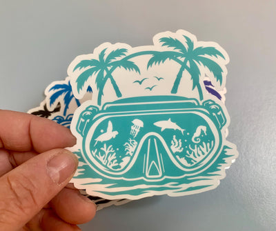 Underwater Dive Mask - Reef, Vinyl sticker for outdoor use, scuba, scuba diver, diver sticker, scuba mask