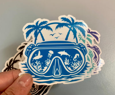 Underwater Dive Mask - Reef, Vinyl sticker for outdoor use, scuba, scuba diver, diver sticker, scuba mask