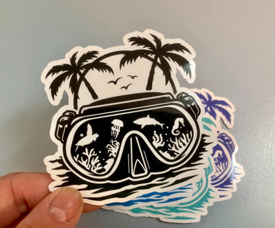 Underwater Dive Mask - Reef, Vinyl sticker for outdoor use, scuba, scuba diver, diver sticker, scuba mask