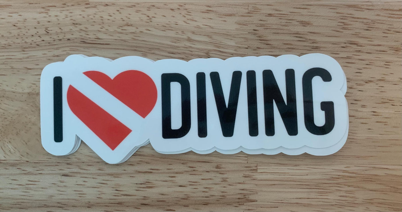 I (Heart) Love Diving, Vinyl sticker for outdoor use, scuba, scuba diver, diver sticker, i love diving