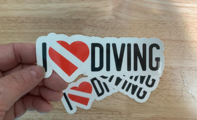 I (Heart) Love Diving, Vinyl sticker for outdoor use, scuba, scuba diver, diver sticker, i love diving