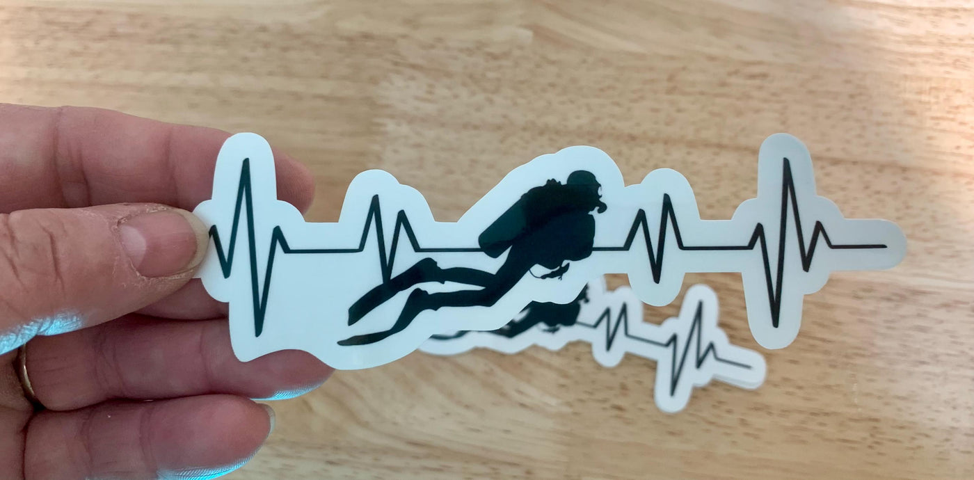 Heart Line Diving, Vinyl sticker for outdoor use, scuba, scuba diver, diver sticker, i love diving, heart line