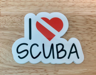 I love Scuba, Vinyl sticker for outdoor use, scuba, scuba diver, diver sticker, i love diving, i love scuba, heart dive flag