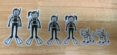 Scuba Stick Family, Vinyl stickers for outdoor use, scuba, scuba diver, diver sticker, i love diving, i love scuba, stick family