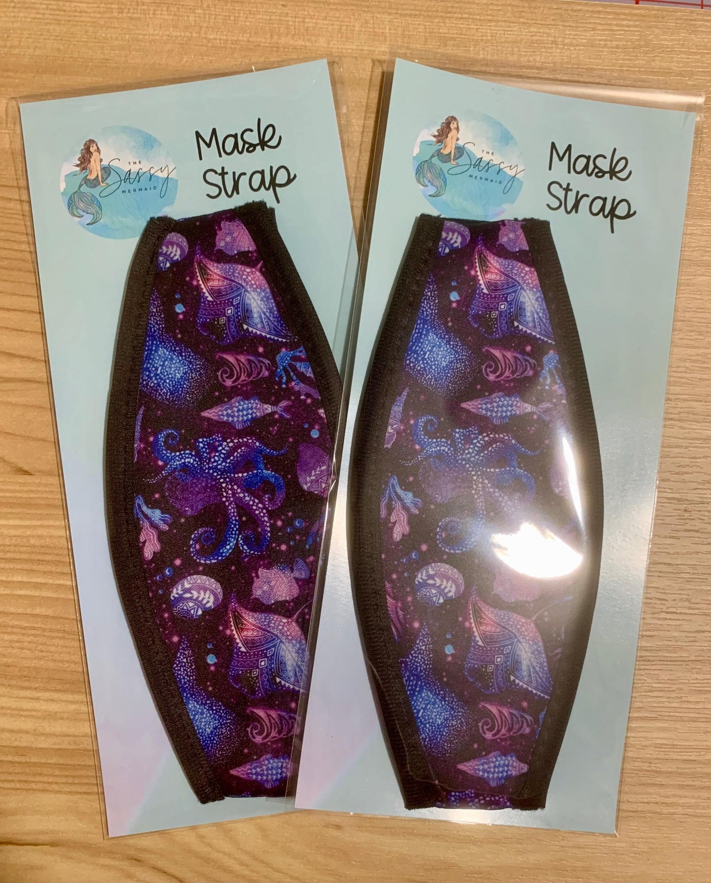 Ocean/Sea Animals Mask Strap with Velcro closure, Scuba mask strap, snorkel mask strap, scuba, snorkeling gear, ocean; purple and blue hues