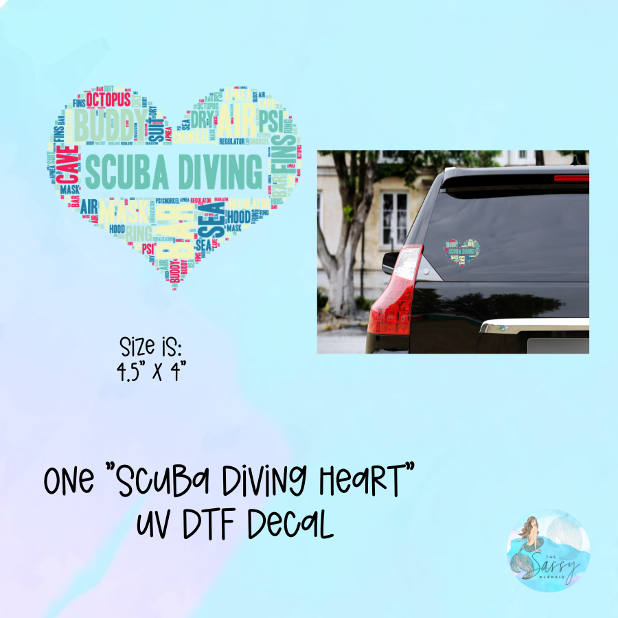 SCUBA Diving Heart UV DTF Decal